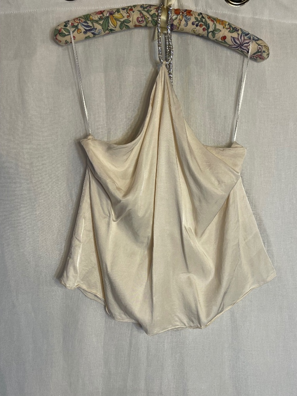 Zara Cream Satin Halter Cowl Neck Cami Top